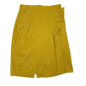Burlapp Skirt Womens Size 4 Mustard Yellow Ruffle Buttons Pencil Boho Hippie